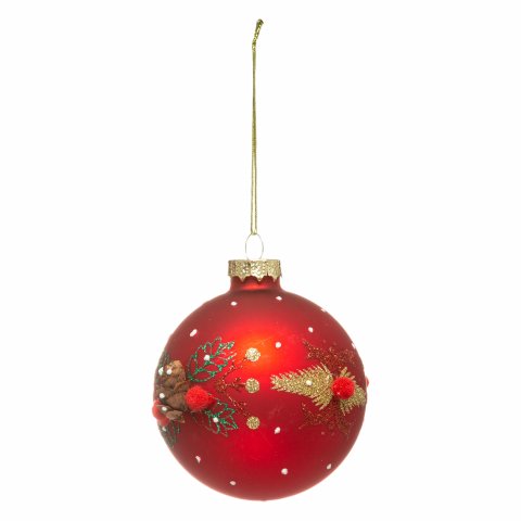 BOULE DE NOEL VERRE 80MM POMPON