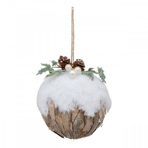 BOULE DE NOEL PLF BOIS NEIGE 90MM