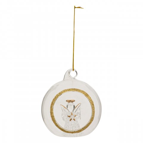 BOULE DE NOEL VERRE 100MM ANGE OR TRANSP